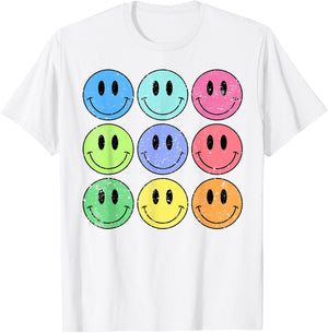 Retro Groovy Checkered Pattern Smile Face Trendy Kids T-Shirt - T-Shirt | White