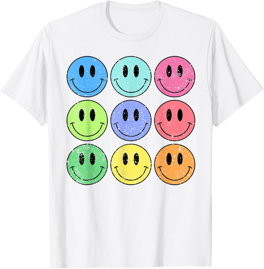 Retro Groovy Checkered Pattern Smile Face Trendy Kids T-Shirt - T-Shirt | White