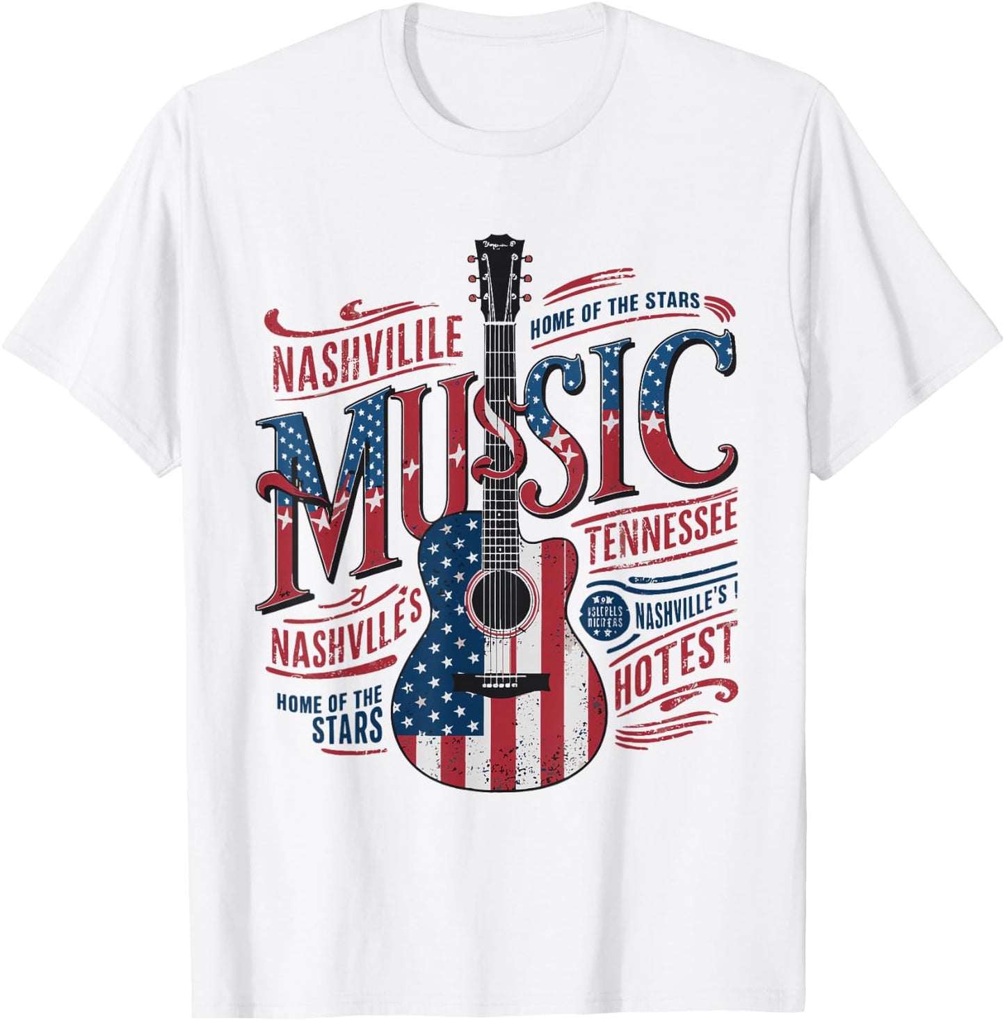 Nashville Music US Flag Guitar T-Shirt - T-Shirt | White