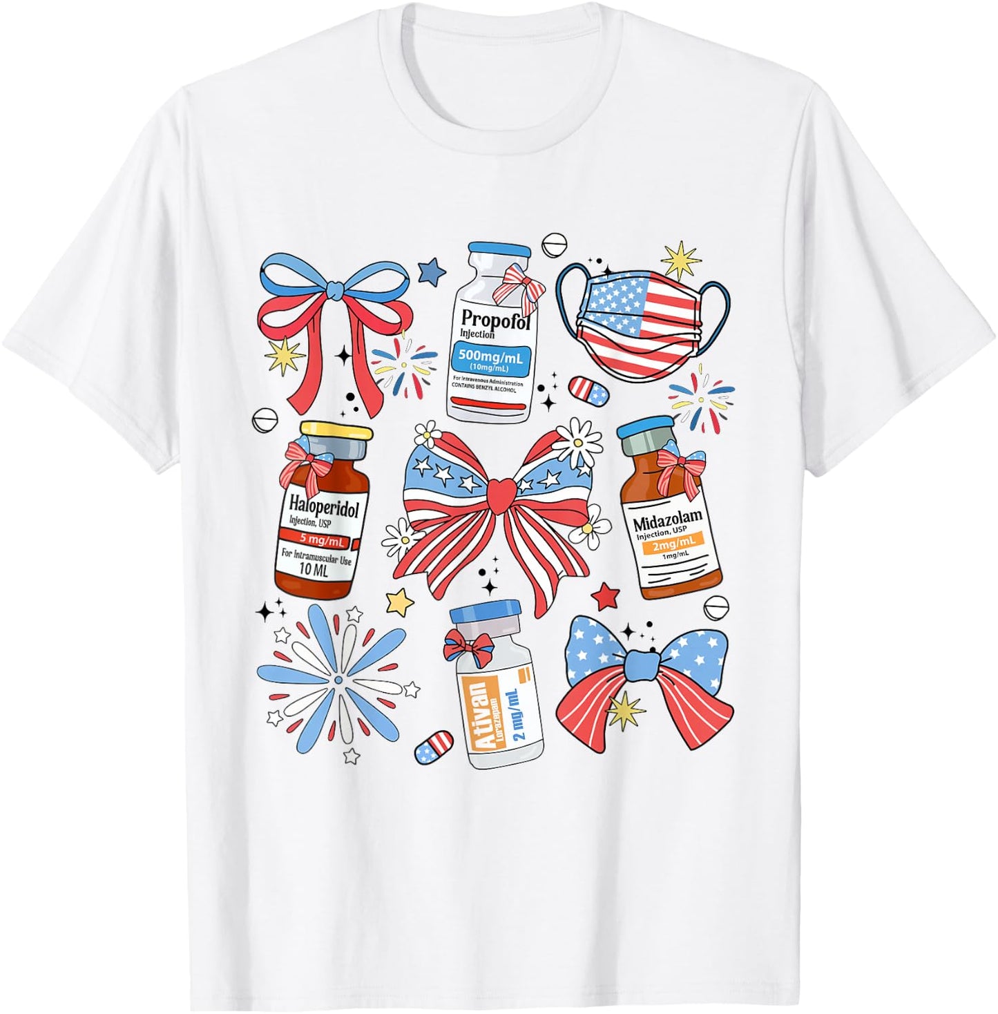 Coquette Bow 4th of July Nurse Girly Pharmacy ICU Nurse CRNA T-Shirt - T-Shirt | White