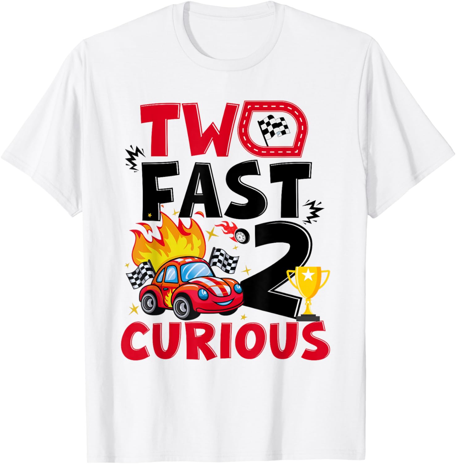 Two Fast 2 Curious Race Car 2nd Birthday Boys Family kids T-Shirt - T-Shirt | White