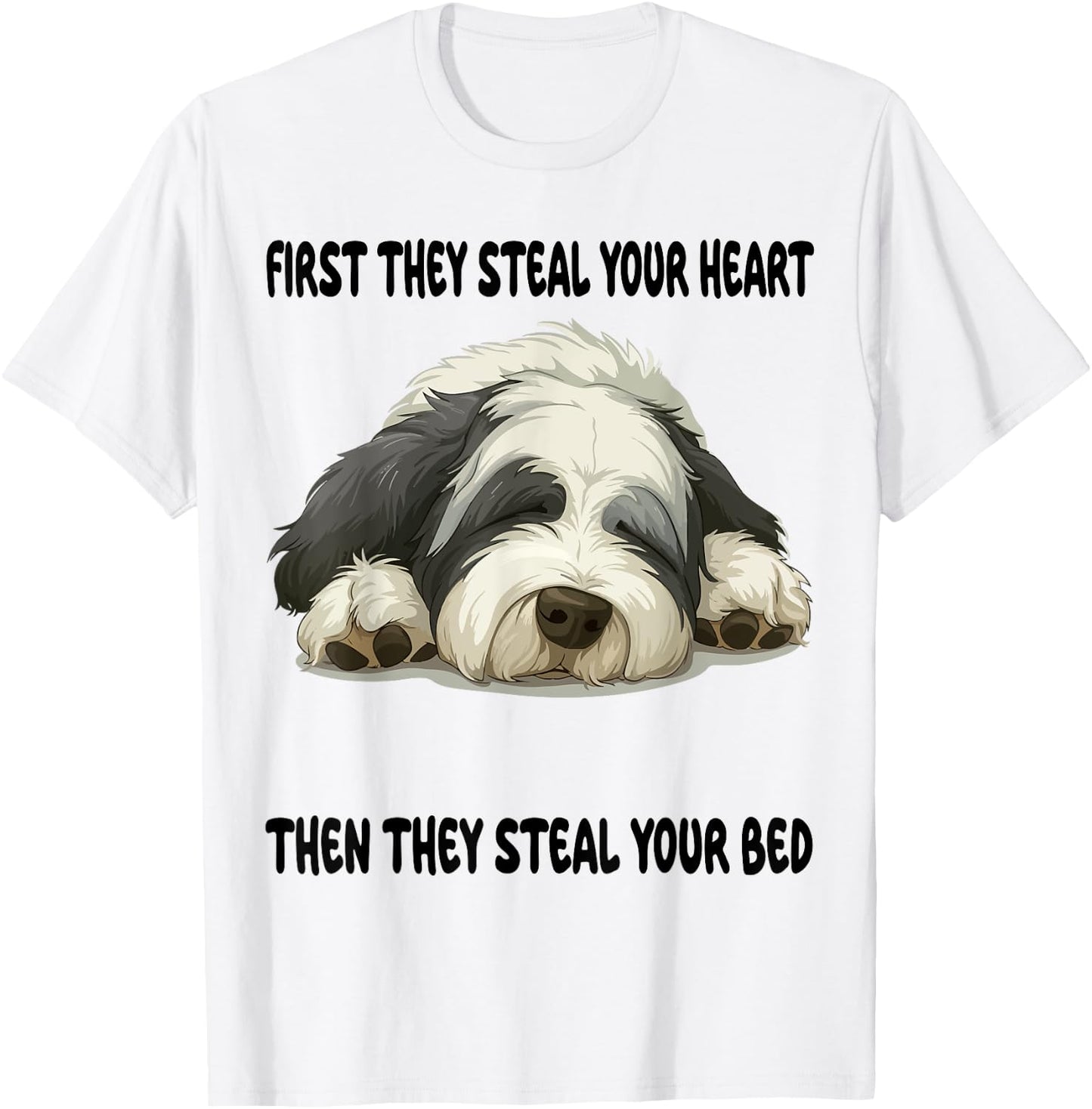 Old English Sheepdog Sleeping Pajamas Nightgown Women Kids T-Shirt - T-Shirt | White