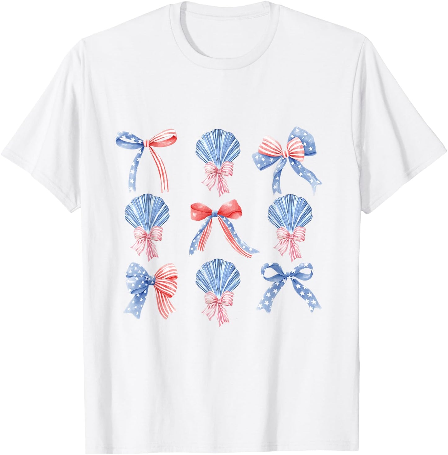 Pink Bows Cute Coquette shells y2k Girl Aesthetic USA bow T-Shirt - T-Shirt | White