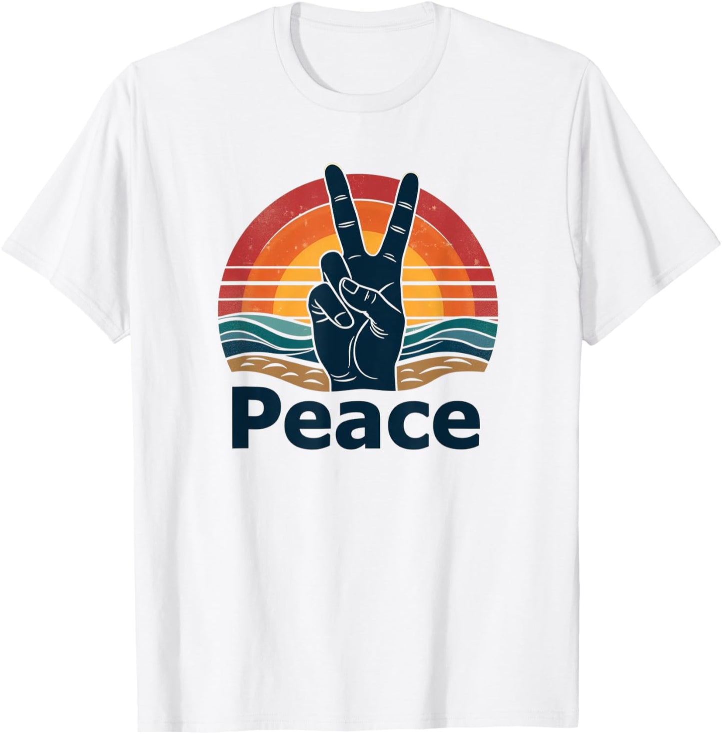 Retro Peace Sign Vintage 70s Hippie Sunrise Bohemian Peace T-Shirt - T-Shirt | White
