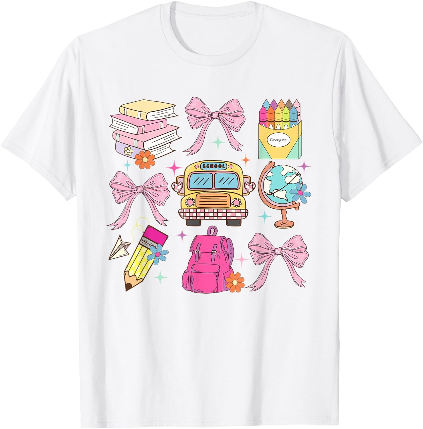 Coquette School Back To School Pink Bow Teacher Students T-Shirt - T-Shirt | White