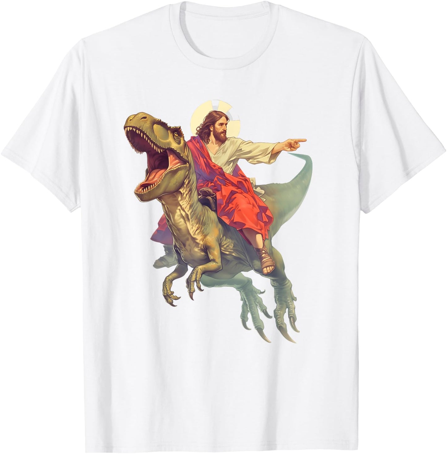Jesus on Dinosaur | Funny Meme Oddly Specific Weird Ironic T-Shirt - T-Shirt | White