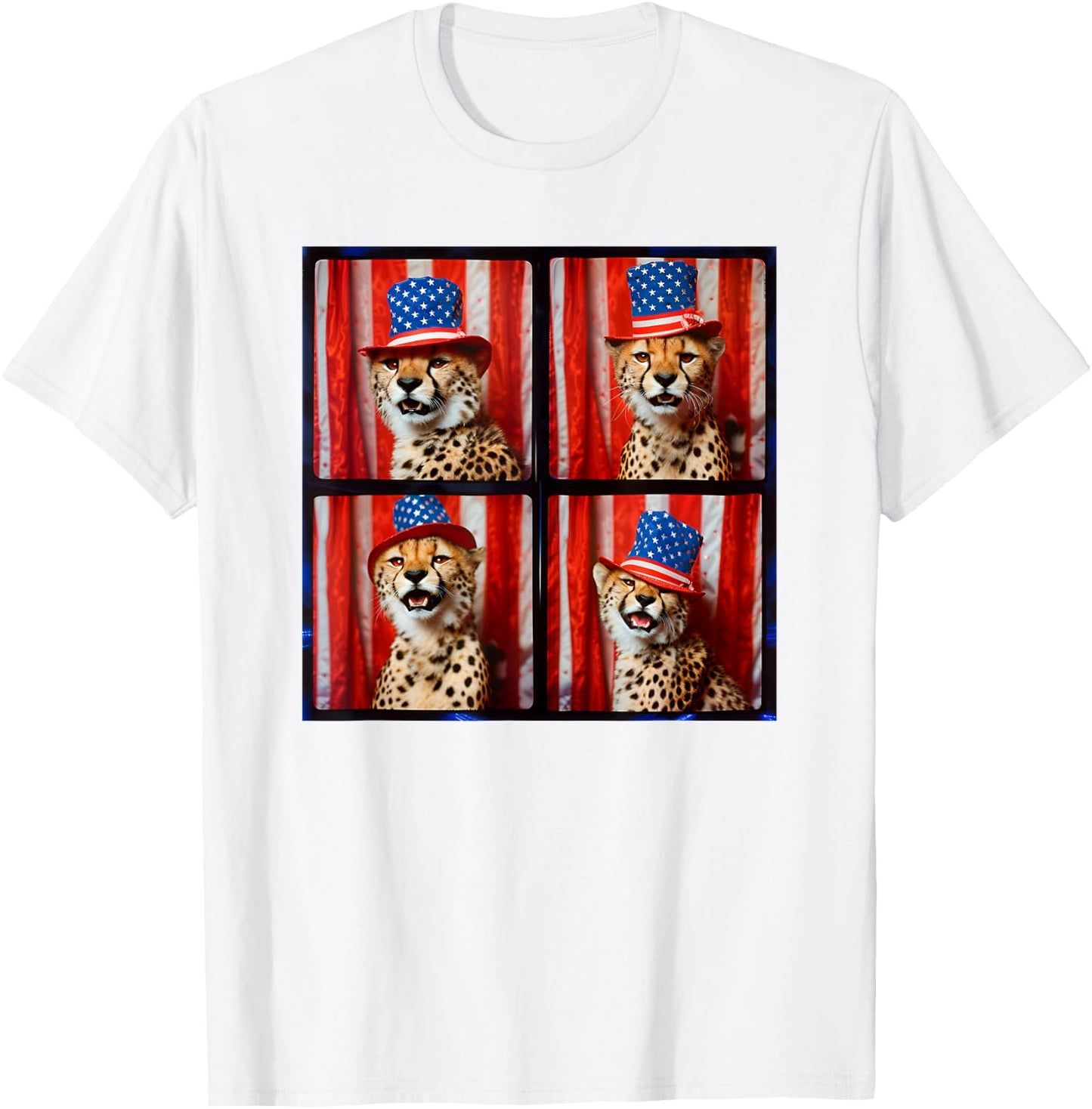 Cheetah Lover Red White Blue Photobooth 4th Of July Animals T-Shirt - T-Shirt | White