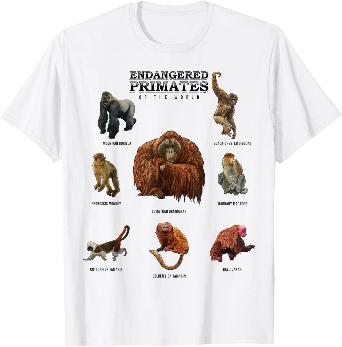 Endangered Primates of the World Shirt Wildlife Zoology Wild T-Shirt - T-Shirt | White