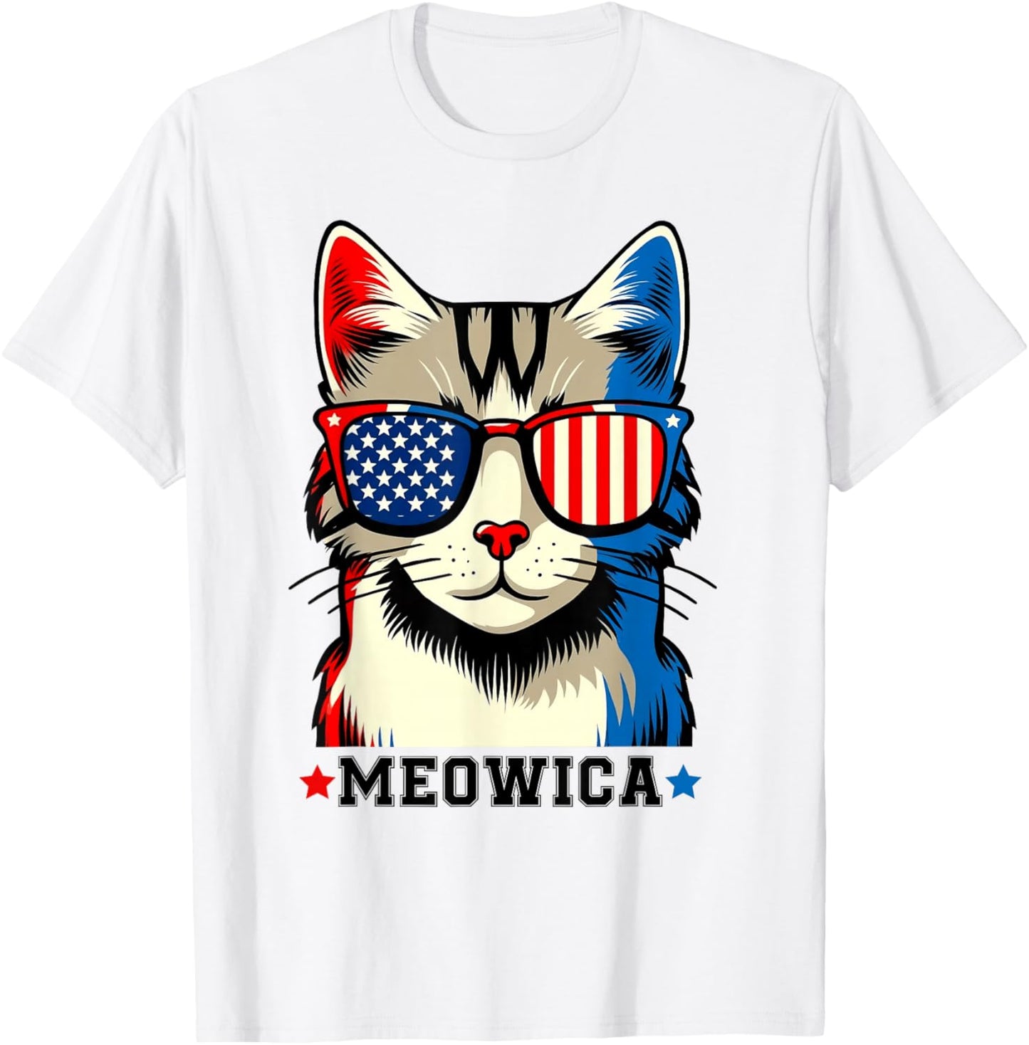 Vintage Cat 4th of July USA Flag Meowica Patriotic T-Shirt - T-Shirt | White