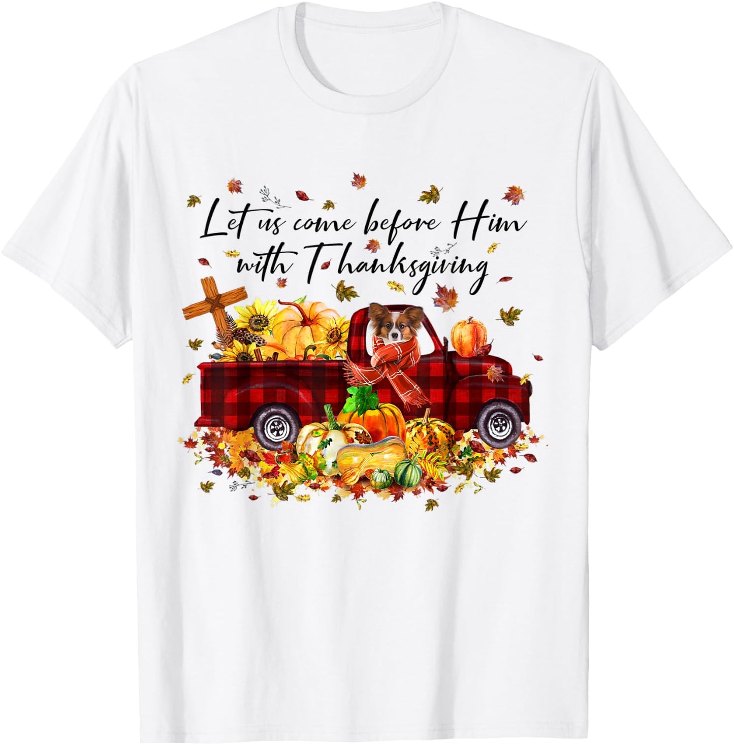 Papillon Pumpkin Vintage Truck Thanksgiving Funny Halloween T-Shirt - T-Shirt | White