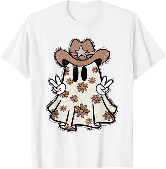 Retro Western Halloween Cowboy Ghost Howdy Cowgirl Ghost Boo T-Shirt - T-Shirt | White