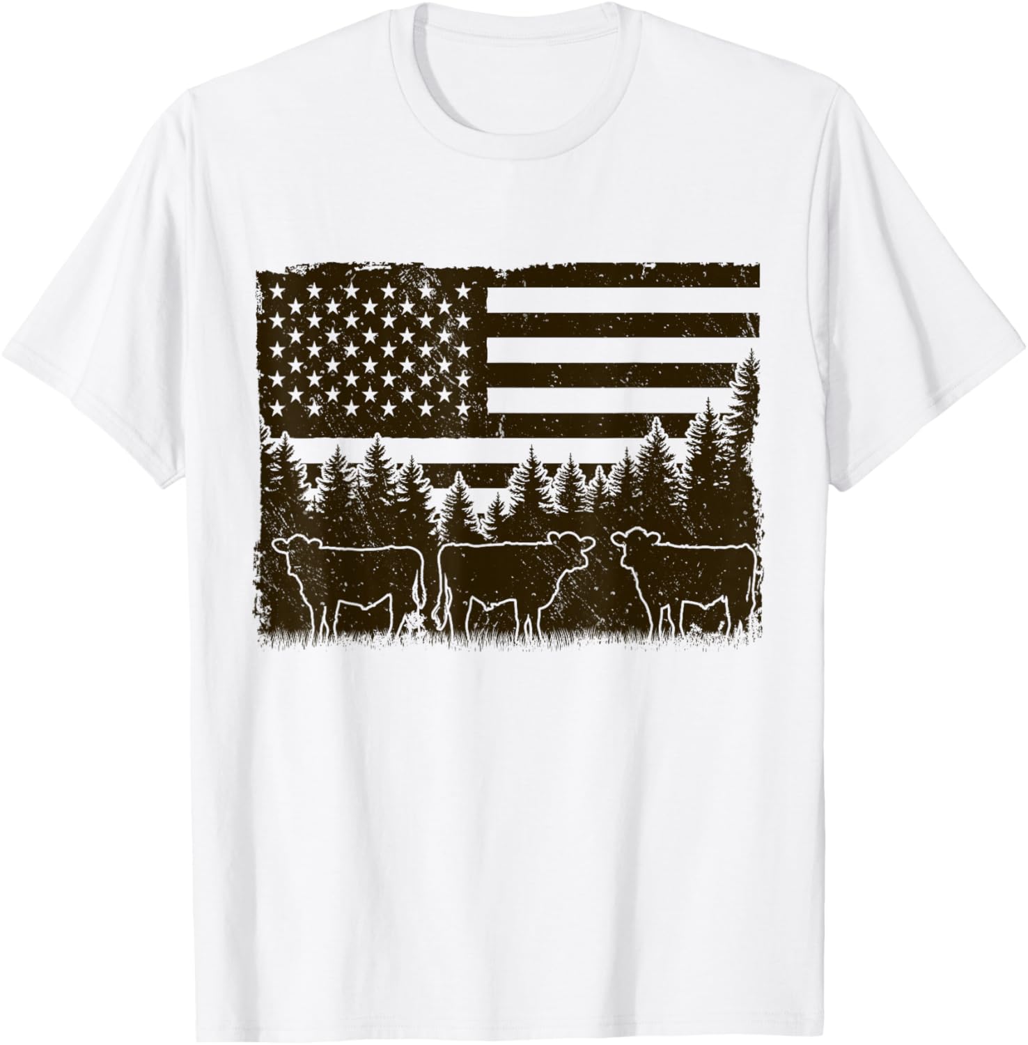 Black Angus Cow 4th of July USA Patriotic Cattle Farmer T-Shirt - T-Shirt | White