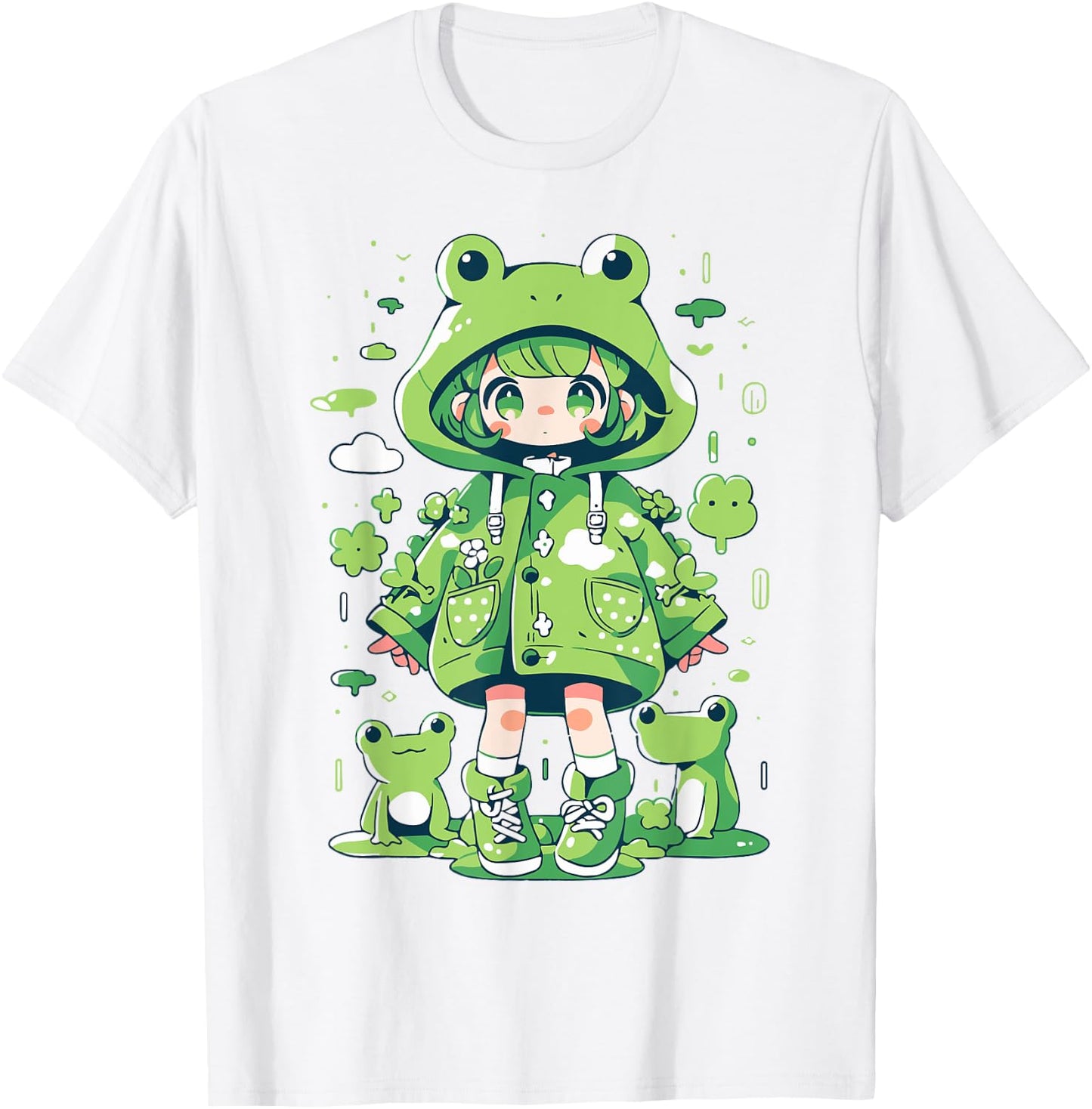 Kawaii Frog Girl | Decora Kei Anime Manga Harajuku Kidcore T-Shirt - T-Shirt | White