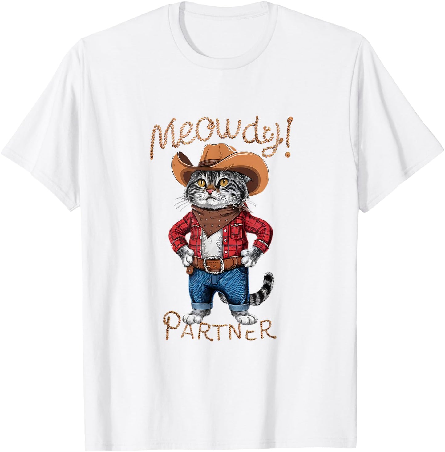 Meowdy Partner Cowboy Cat T-Shirt - T-Shirt | White