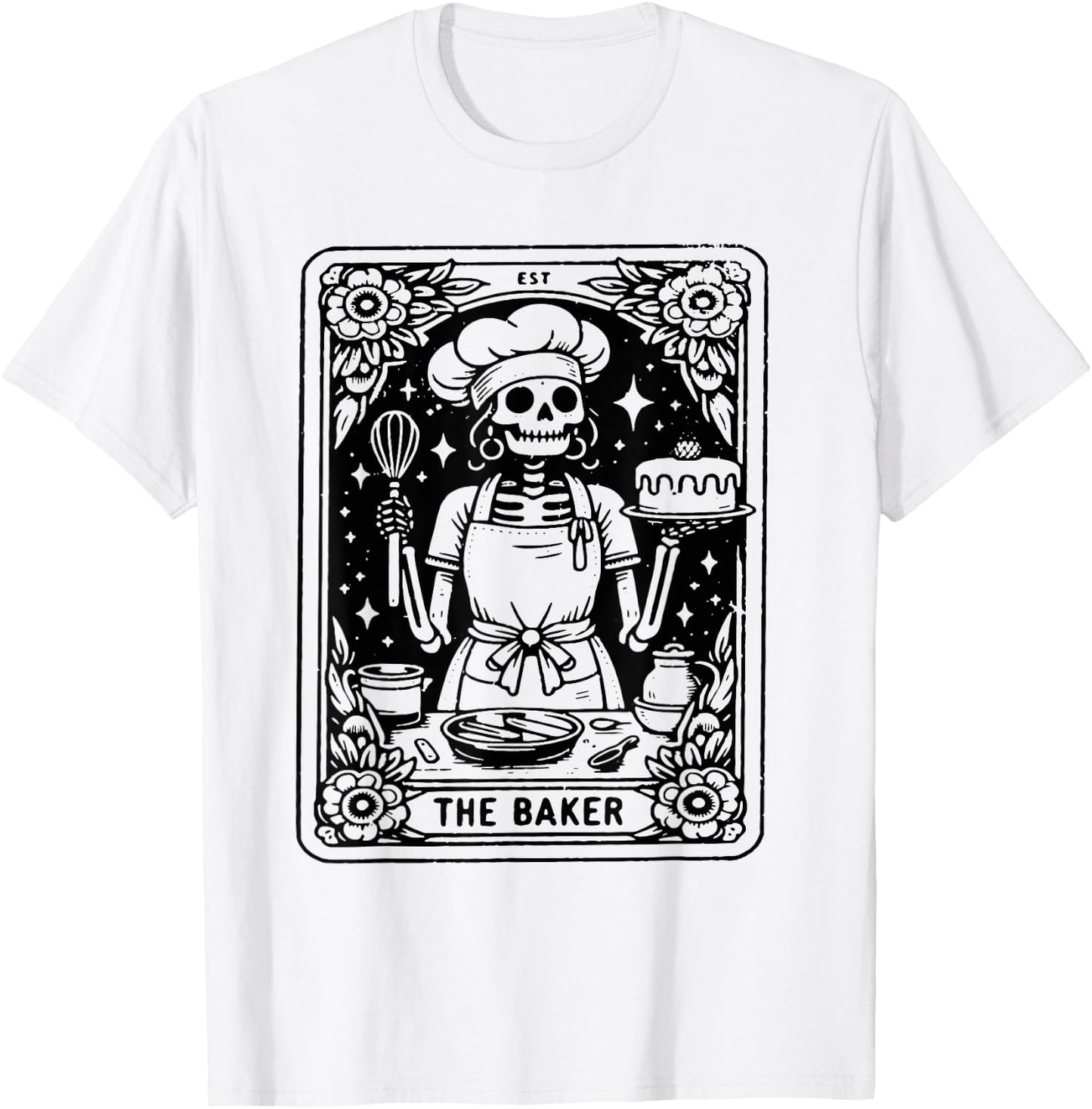 The Baker Tarot Card Skeleton Baking Skull Cook Witchy Chef T-Shirt - T-Shirt | White
