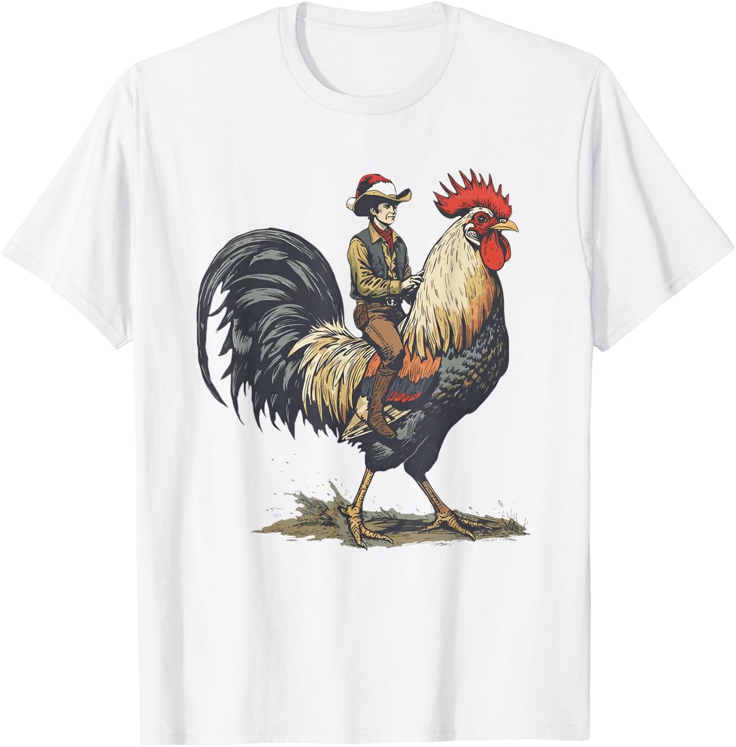 Cowboy Riding Rooster T-Shirt - T-Shirt | White