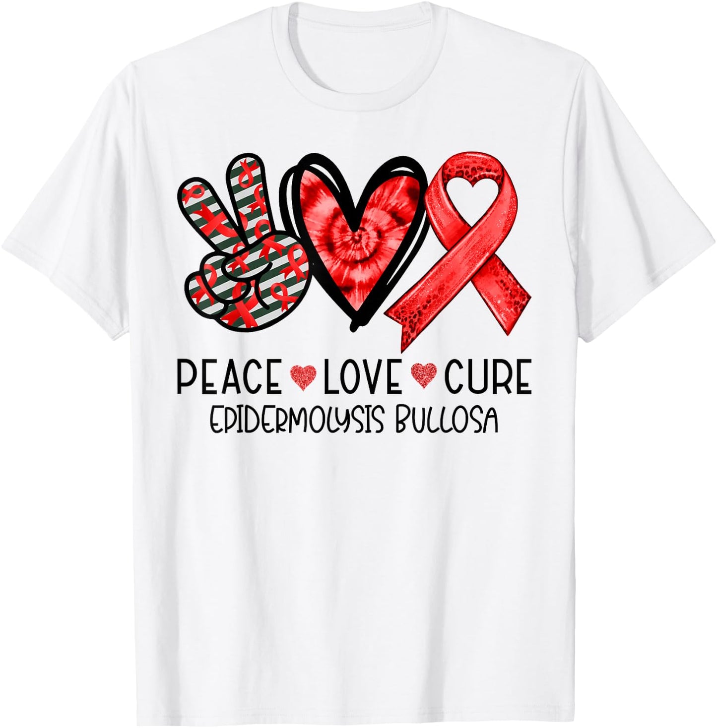 Peace Love Cure Red Ribbon Epidermolysis Bullosa T-Shirt - T-Shirt | White