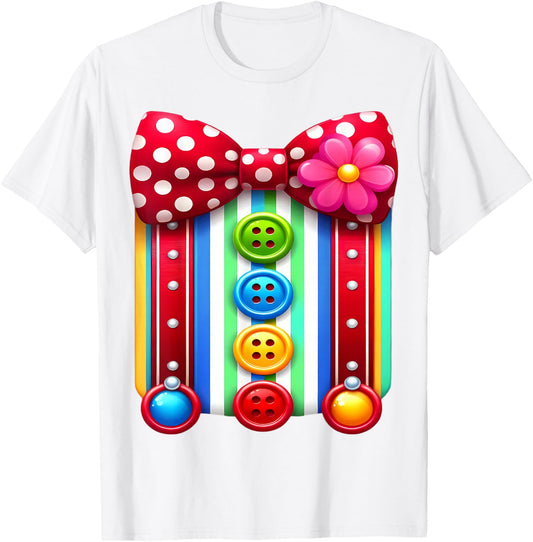 Colorful Clown Costume Funny Bow Tie and Buttons Design T-Shirt - T-Shirt | White