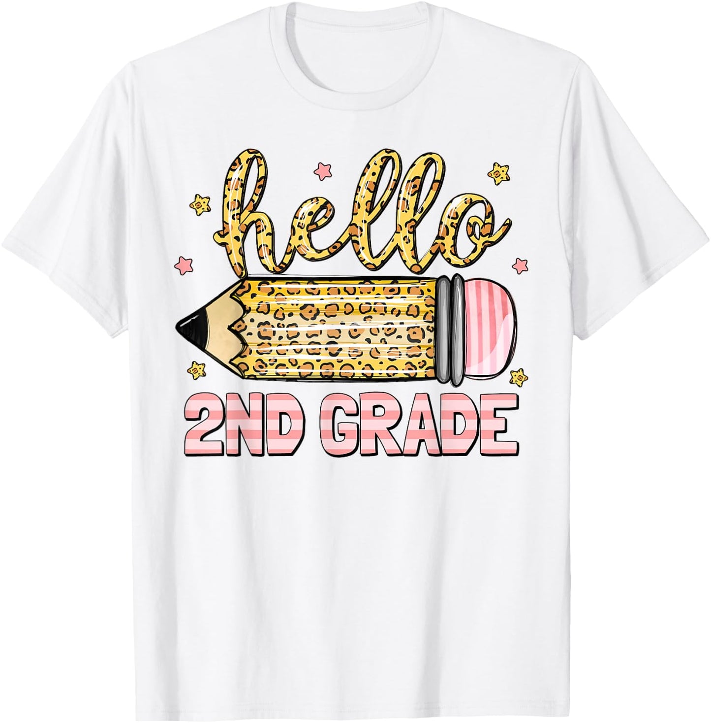 Back To School Hello Second 2nd Grade Leopard Pencil Girl T-Shirt - T-Shirt | White