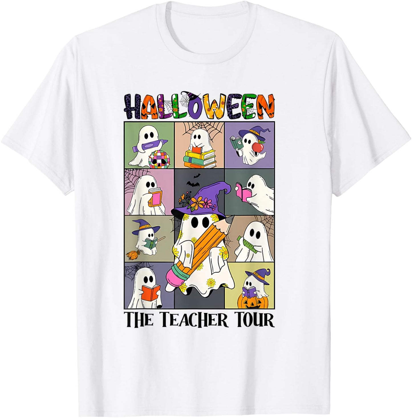 Women Halloween The Teacher Tour Ghosts Pencil Pumpkins T-Shirt - T-Shirt | White