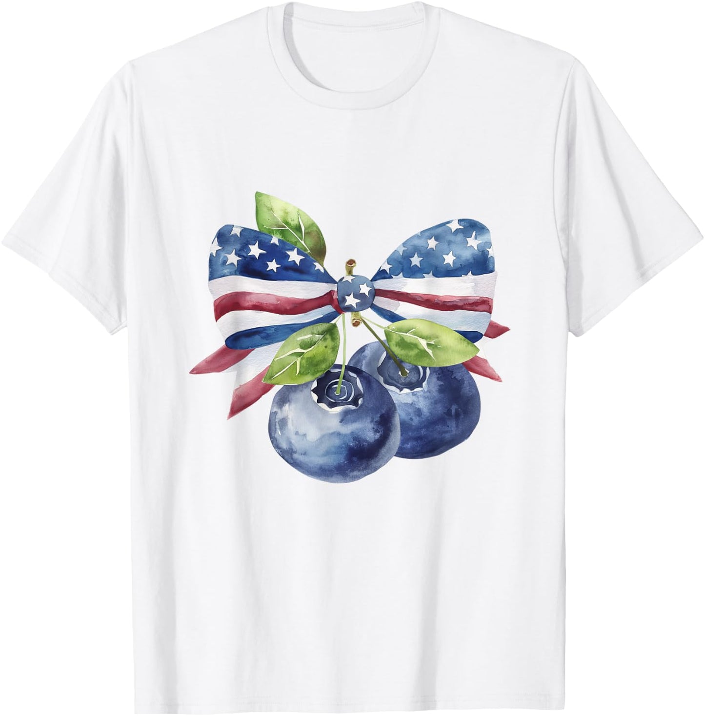 American Flag Coquette Bow Blueberry Patriotic 4th Of July Women Kids Men T-Shirt - T-Shirt | White