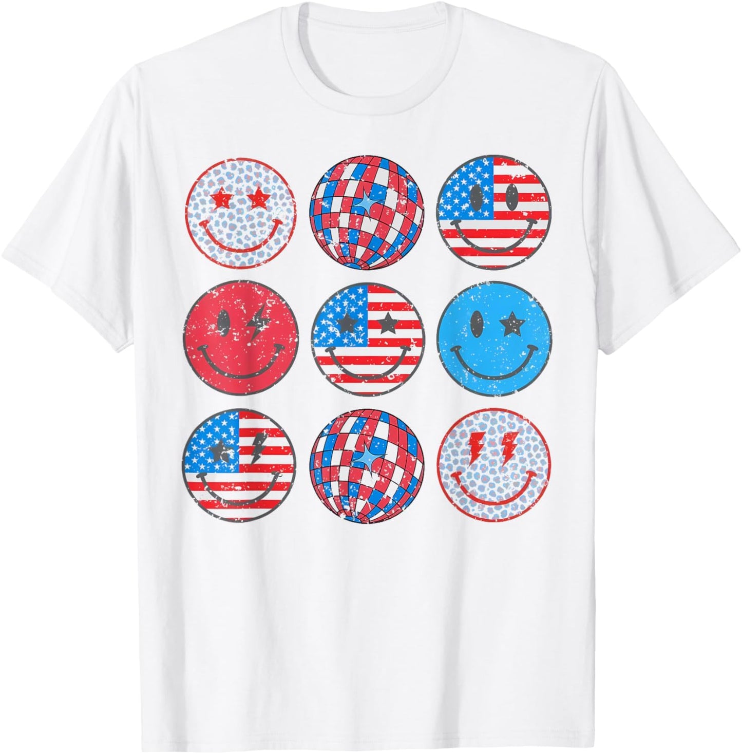 Happy 4th Of July Groovy Smile Face Red White Blue USA Flag Kids Men T-Shirt - T-Shirt | White