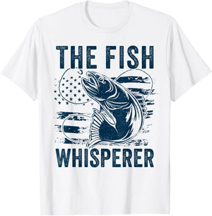 The Fish Whisperer US flag Funny Fishing T-Shirt - T-Shirt | White
