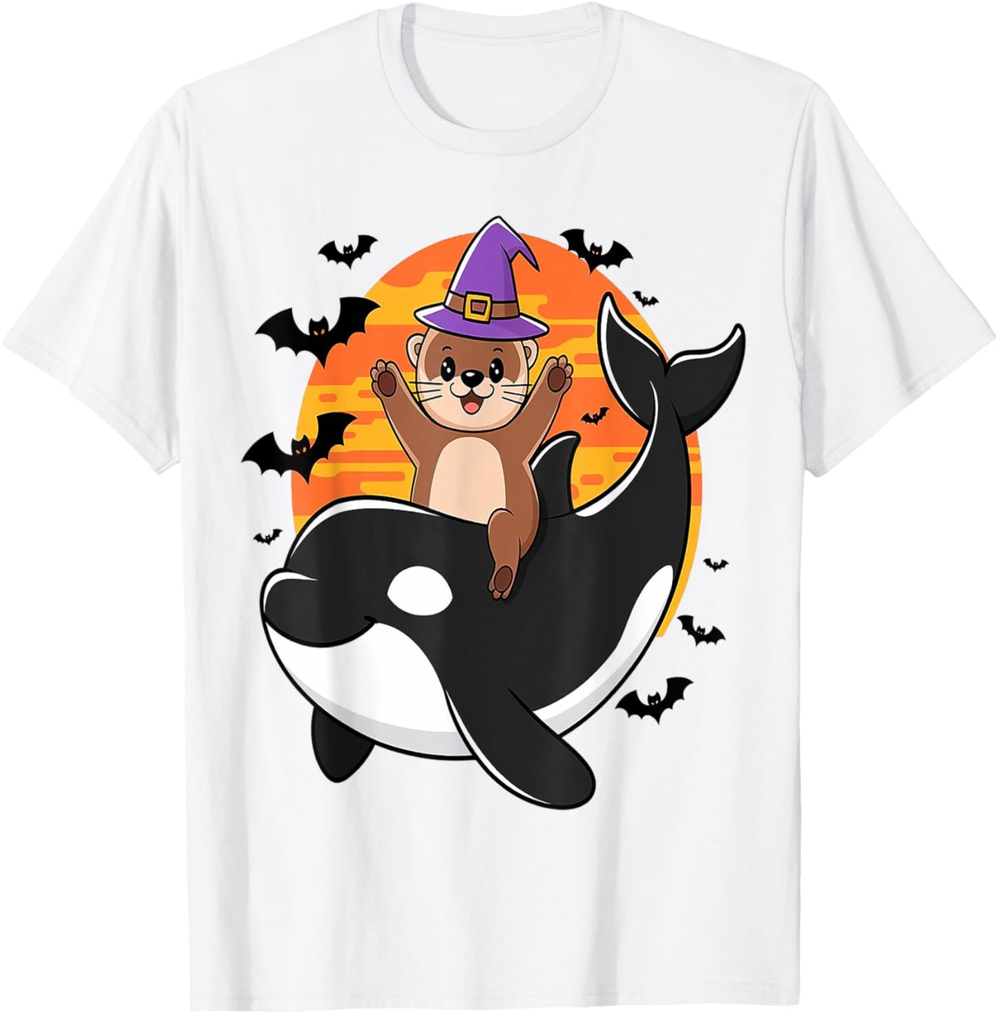 Spooky Sea Adventure Witchy Otter Riding Orca Halloween Kids T-Shirt - T-Shirt | White