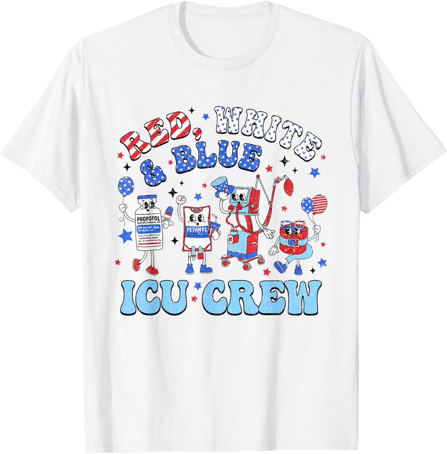 Icu Nurse 4th July Independence Day Red White Blue Icu Crew Women Men T-Shirt - T-Shirt | White