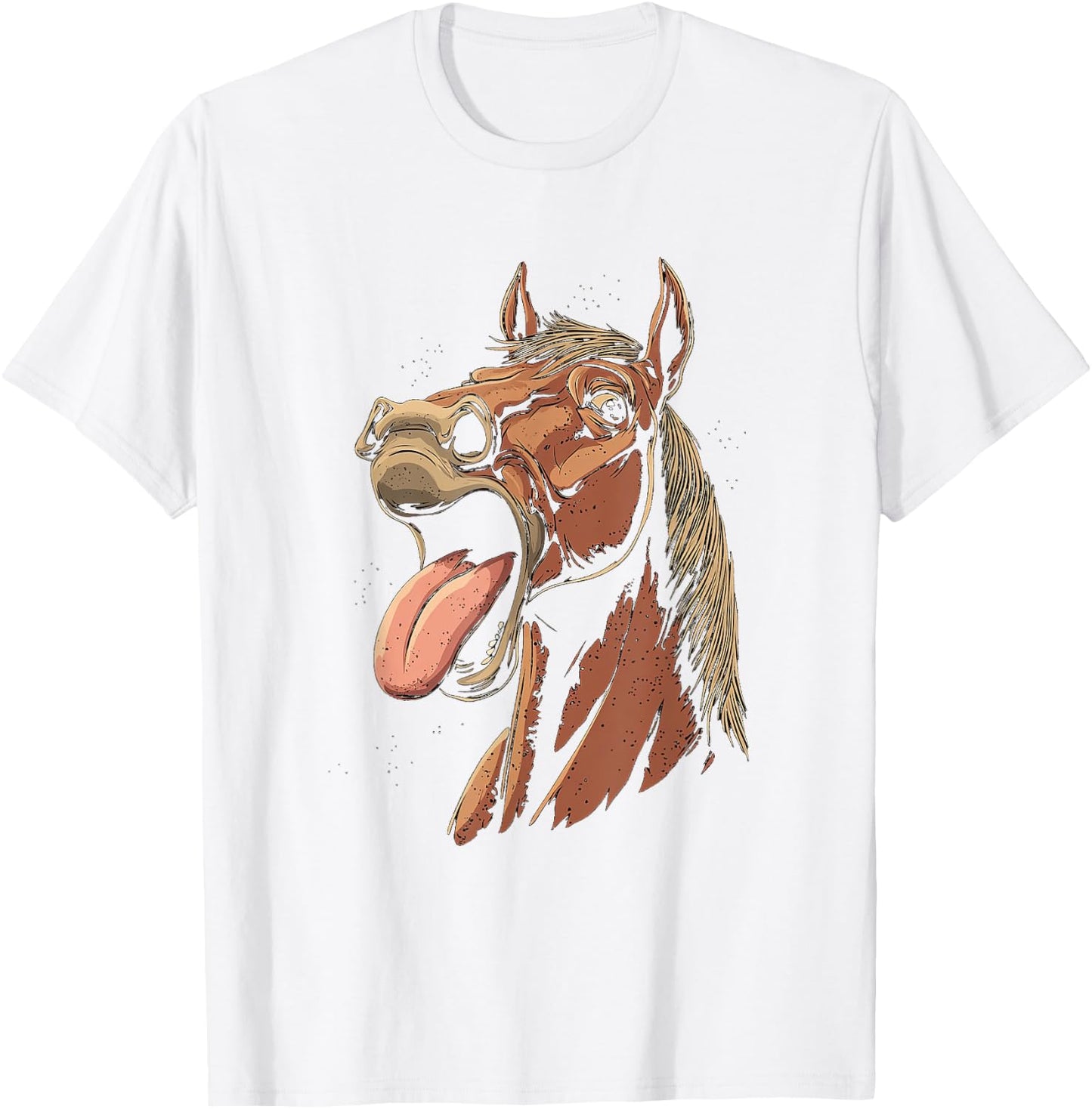 Cool Horse Showing Tongue Horses Riding on Horseback Girl T-Shirt - T-Shirt | White