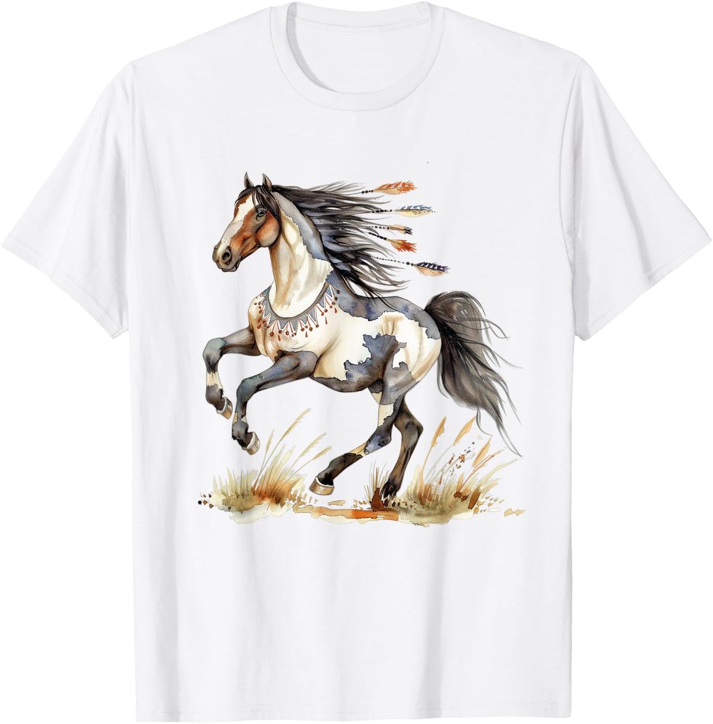 Horse Riding Gifts & Girls Native American Wild Horse - White, -Adults, Short Sleeve, , S, Classic Fit T-Shirt - T-Shirt | White