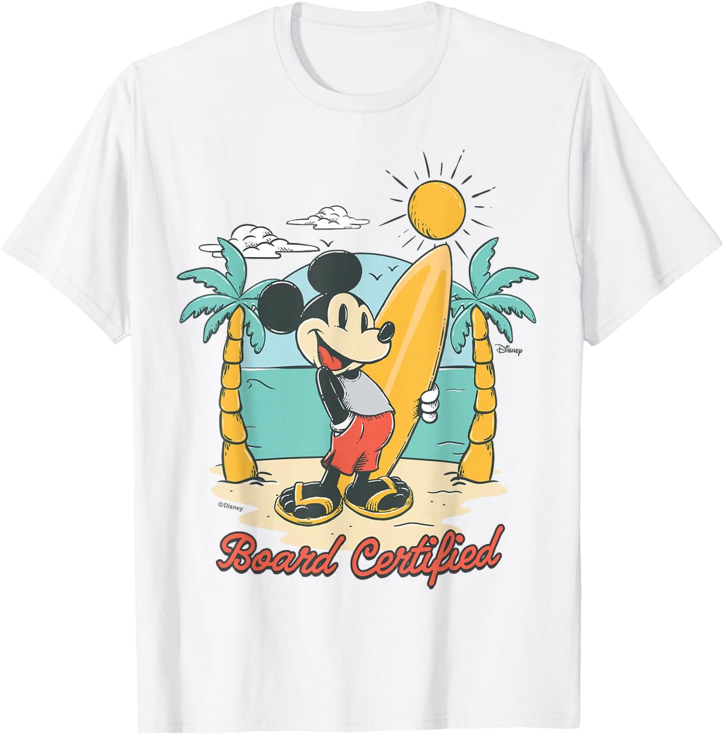 Mickey Mouse - Surfboard Certified Summer Beach Graphic T-Shirt - T-Shirt | White