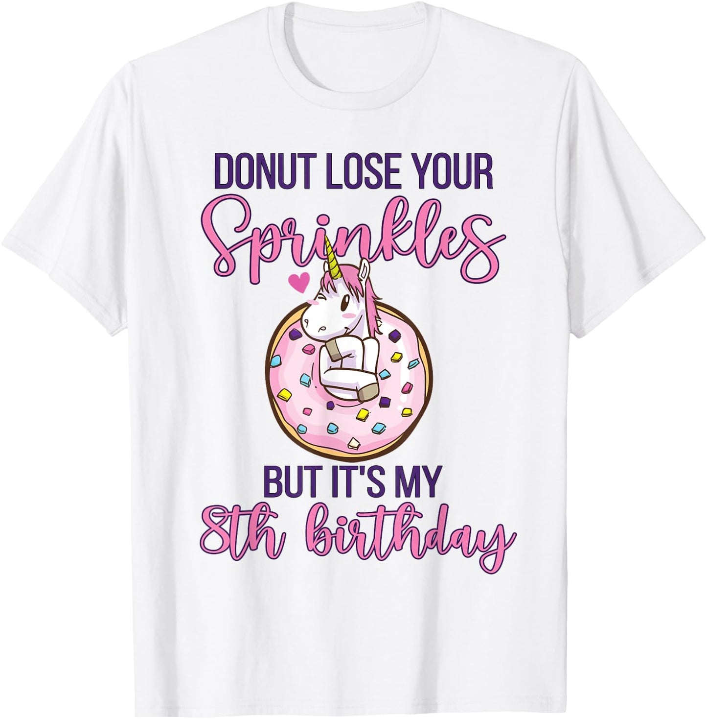 8th Donut Birthday Party Unicorn Eight Year Old Sweet Girl T-Shirt - T-Shirt | White