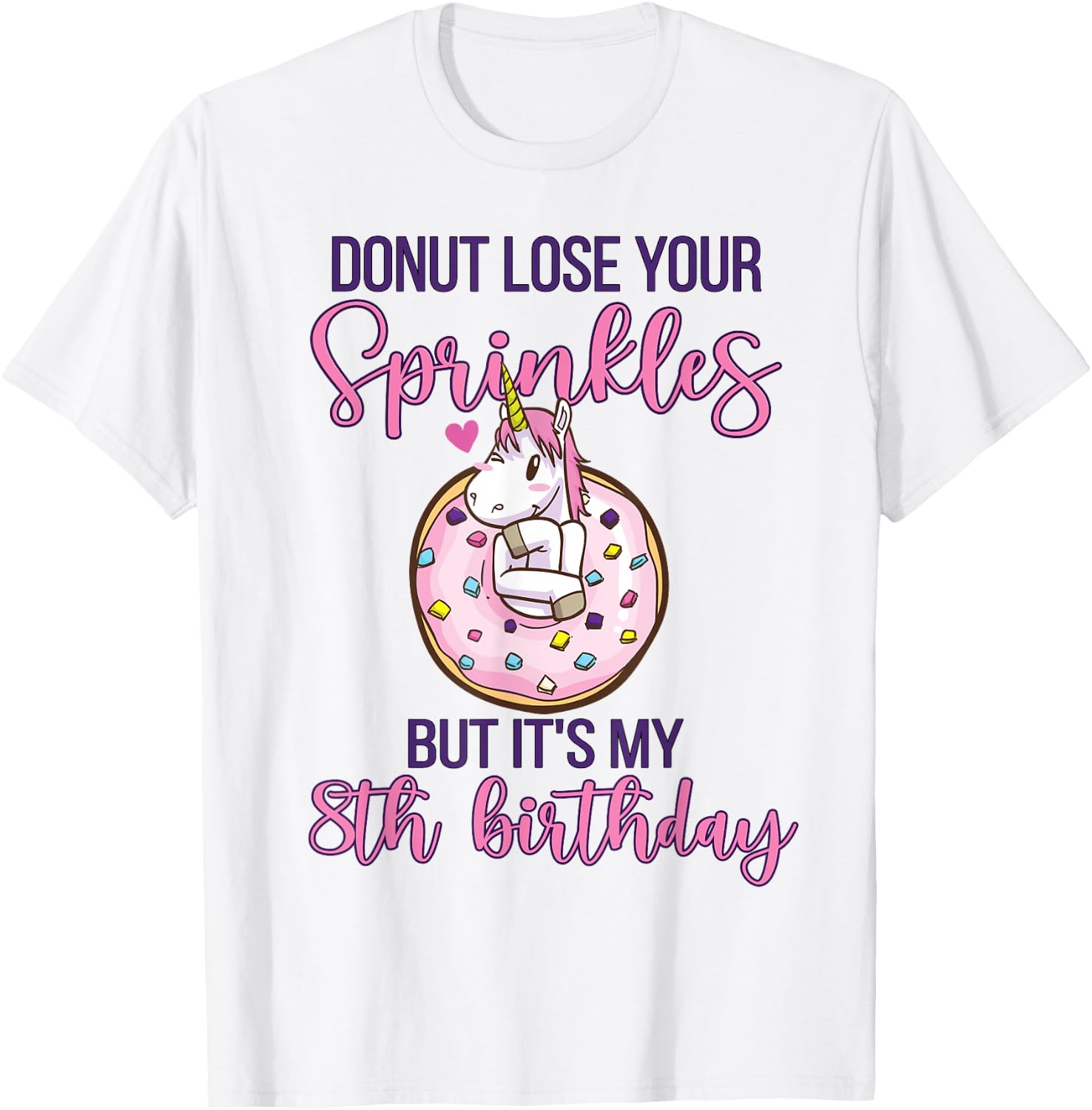 8th Donut Birthday Party Unicorn Eight Year Old Sweet Girl T-Shirt - T-Shirt | White
