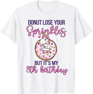 8th Donut Birthday Party Unicorn Eight Year Old Sweet Girl T-Shirt - T-Shirt | White