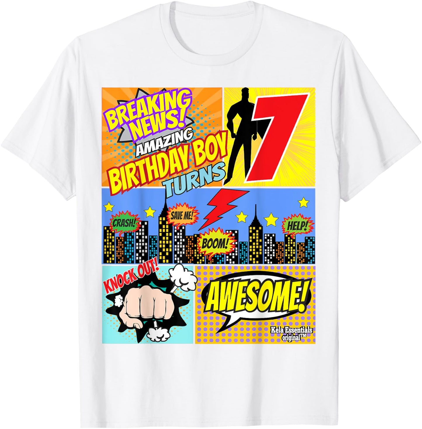 Superhero Birthday Shirt Boys 7 Amazing Awesome Super T-Shirt - T-Shirt | White