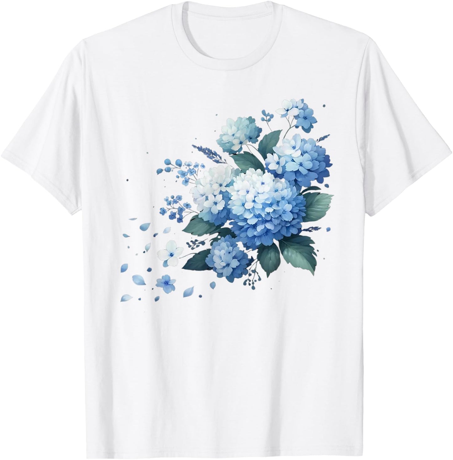 Watercolor Blue Hydrangeas T-Shirt - T-Shirt | White