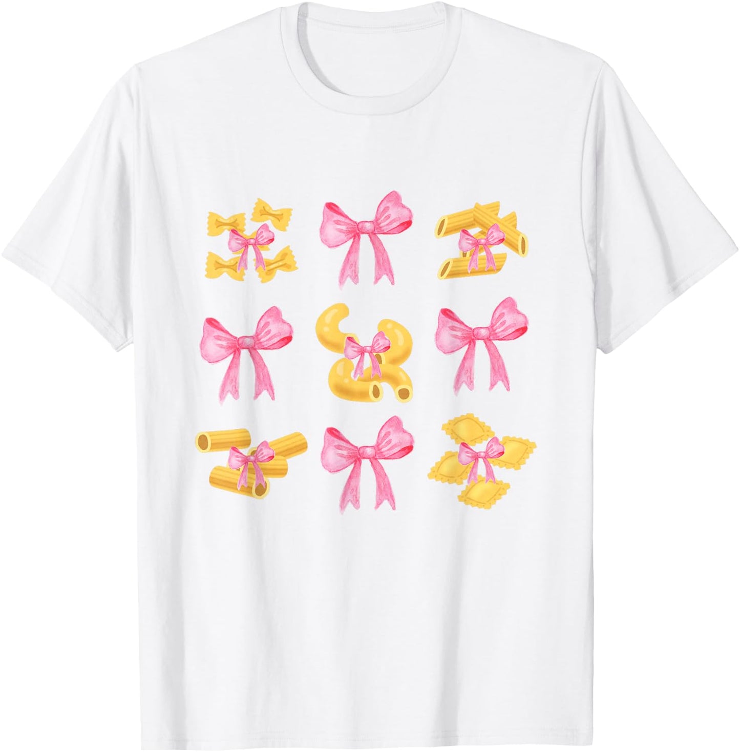 Pink Bows Cute Coquette pasta y2k Clean Girl Aesthetic foody T-Shirt - T-Shirt | White