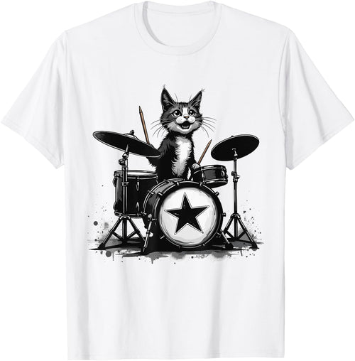 Punk Rockstar Kitten Kitty Cat Drummer Playing Drums Graphic