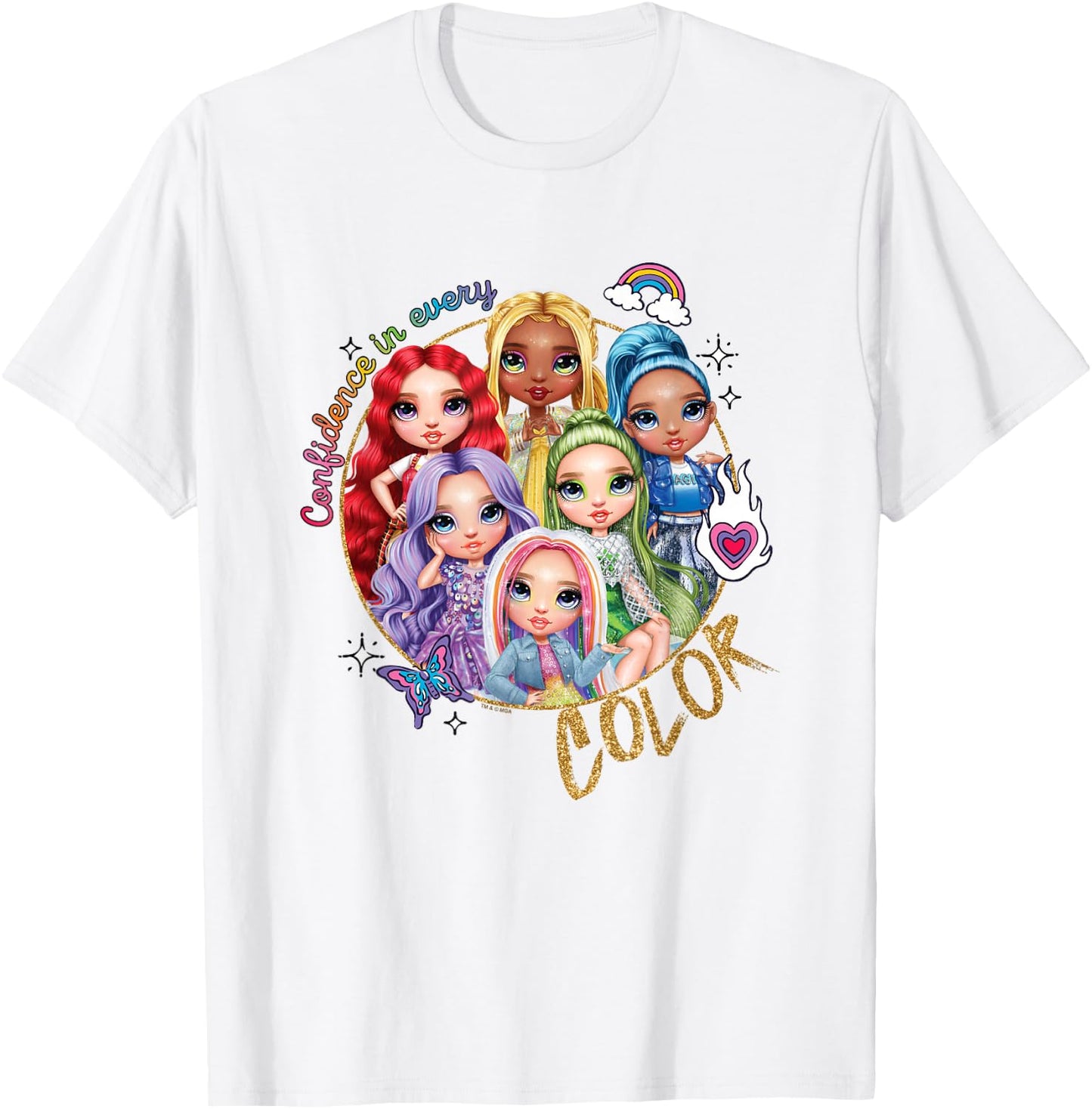 Rainbow High Confidence in Every Color Retro Group Portrait T-Shirt - T-Shirt | White