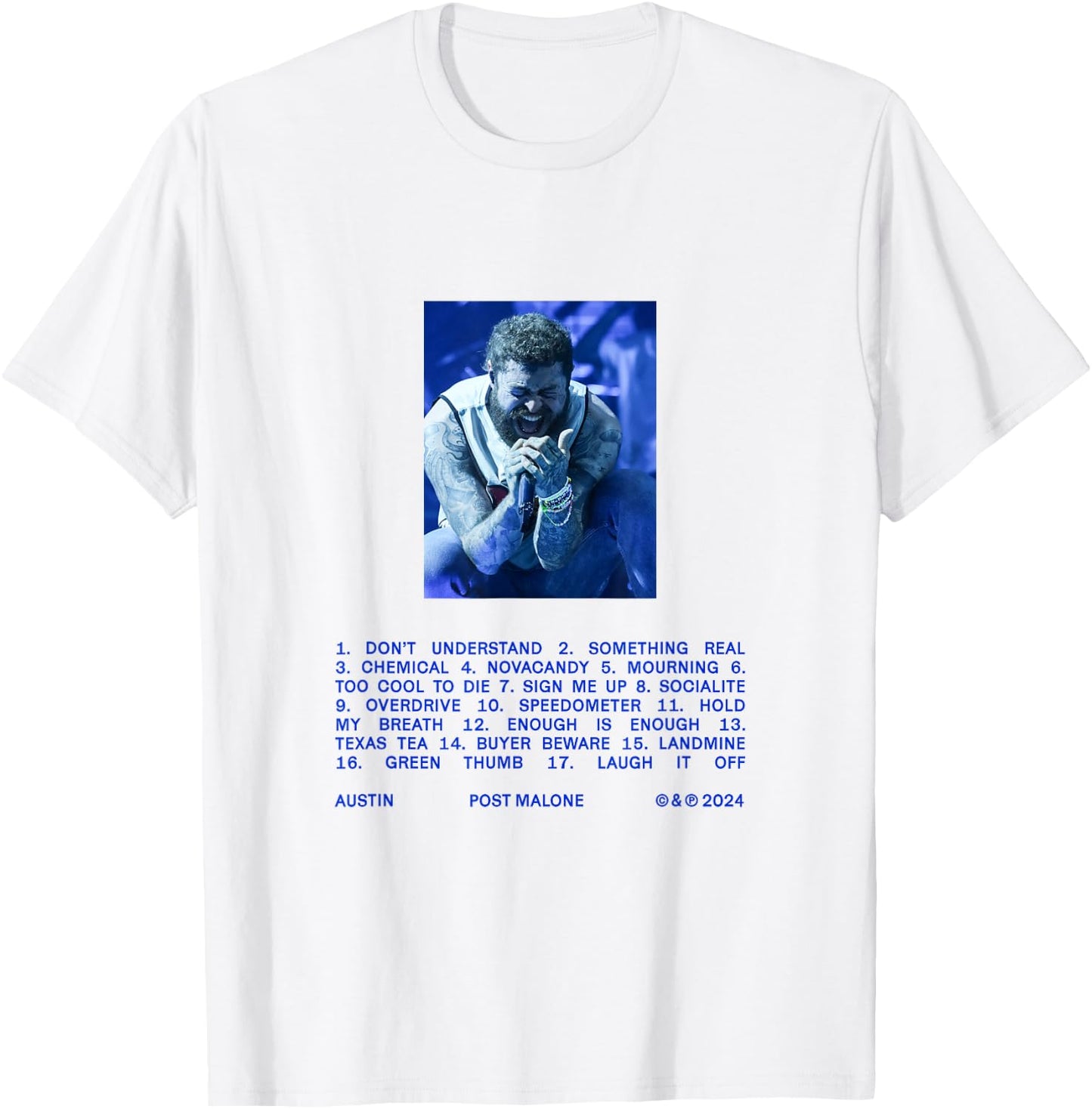 Official Post Malone Austin Tracklist T-Shirt - T-Shirt | White
