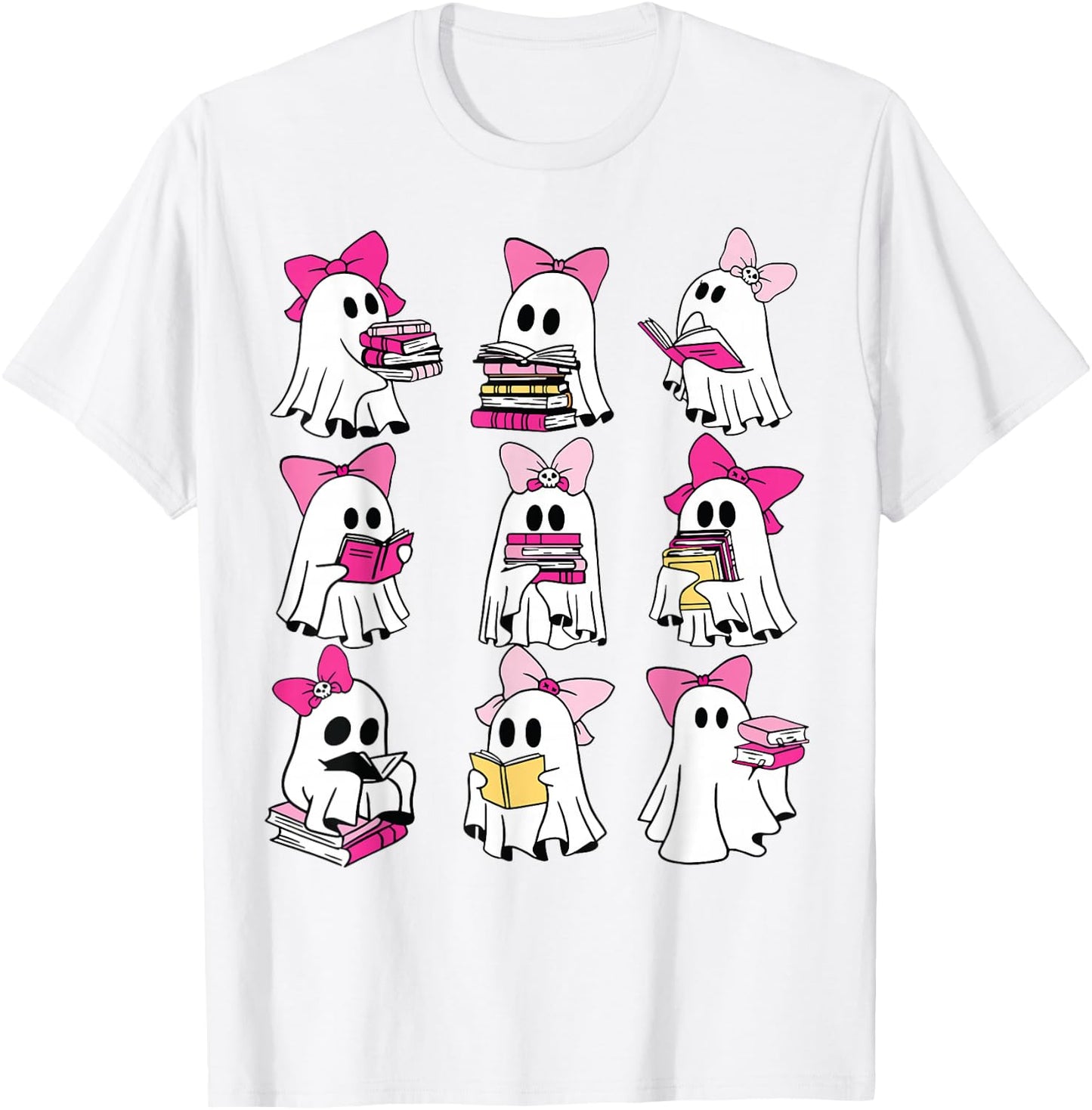 Halloween Pink Ghost Read More Books Spooky Boo Teacher Kids T-Shirt - T-Shirt | White