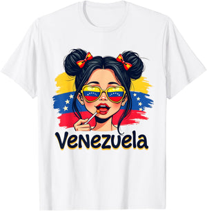 Messy Bun Girl Venezuela Pride Latina Venezuelan Women Girls T-Shirt - T-Shirt | White