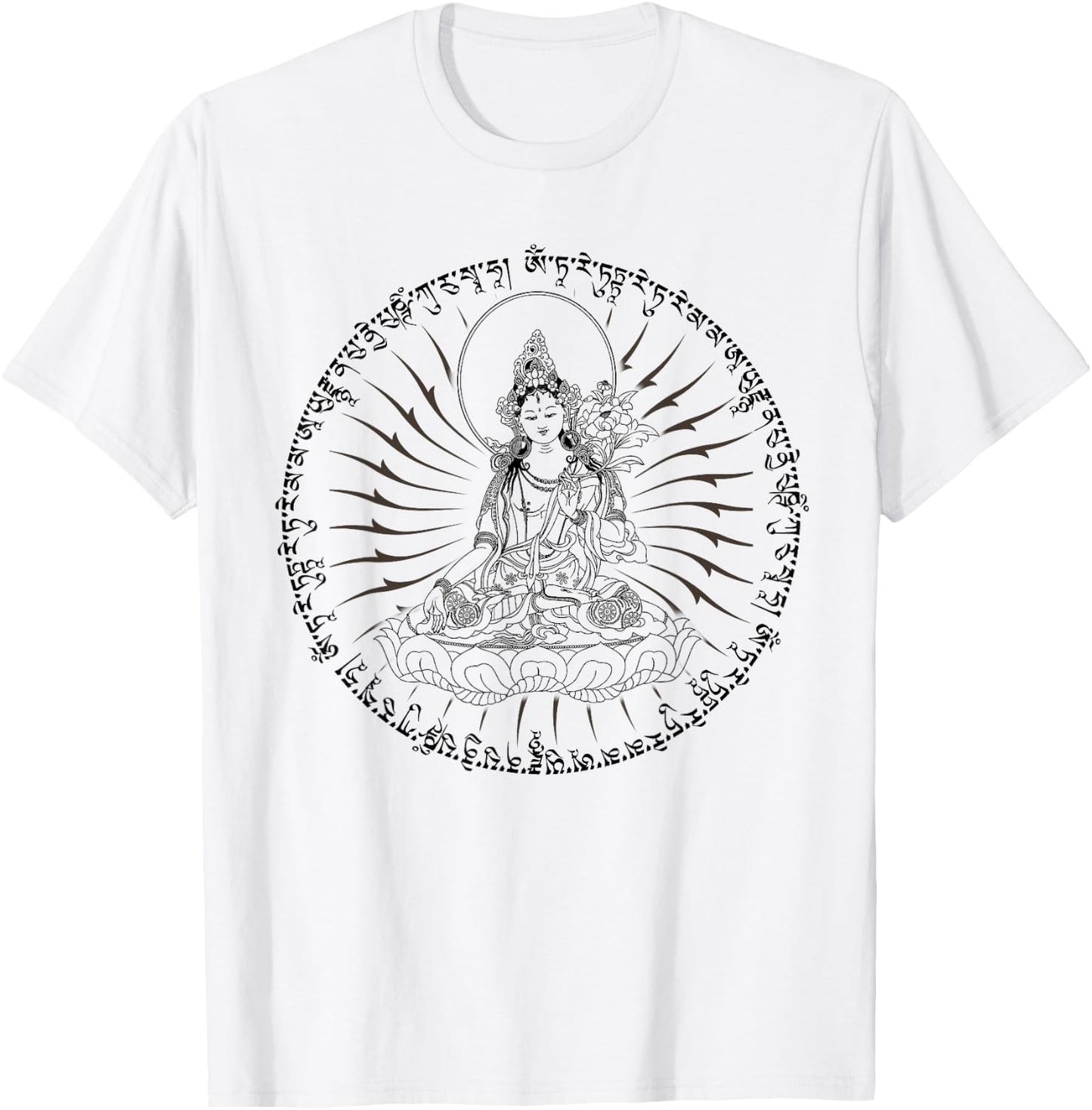 Buddha Green Tara Mantra Tibetan Buddhism Vajrayana T-Shirt - T-Shirt | White