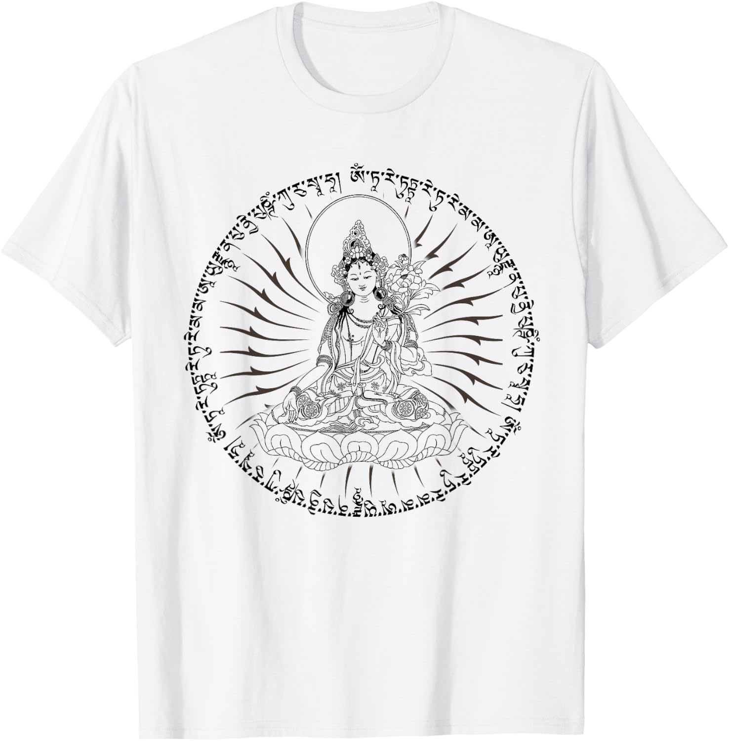 Buddha Green Tara Mantra Tibetan Buddhism Vajrayana T-Shirt - T-Shirt | White