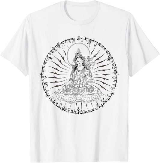 Buddha Green Tara Mantra Tibetan Buddhism Vajrayana T-Shirt - T-Shirt | White