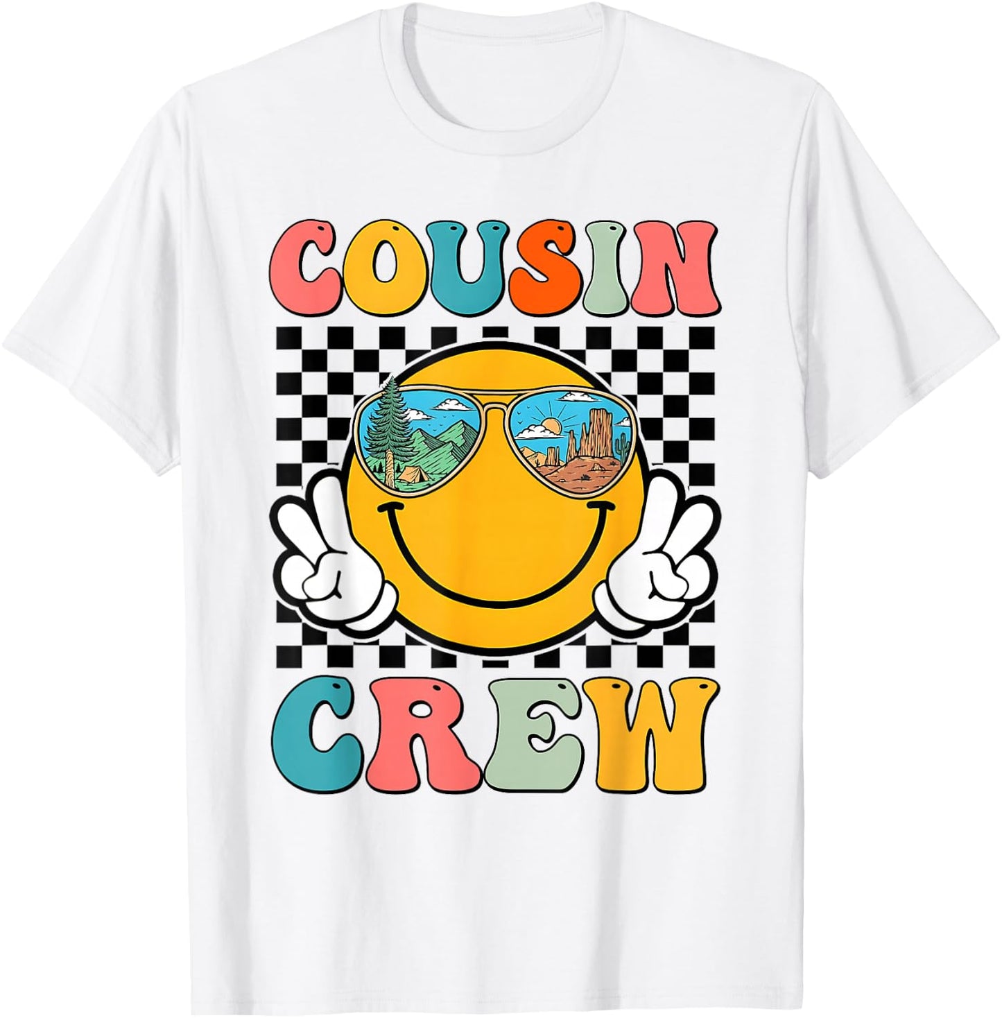 Cousin Crew 2024 Groovy Family Vacation Summer Camping T-Shirt - T-Shirt | White