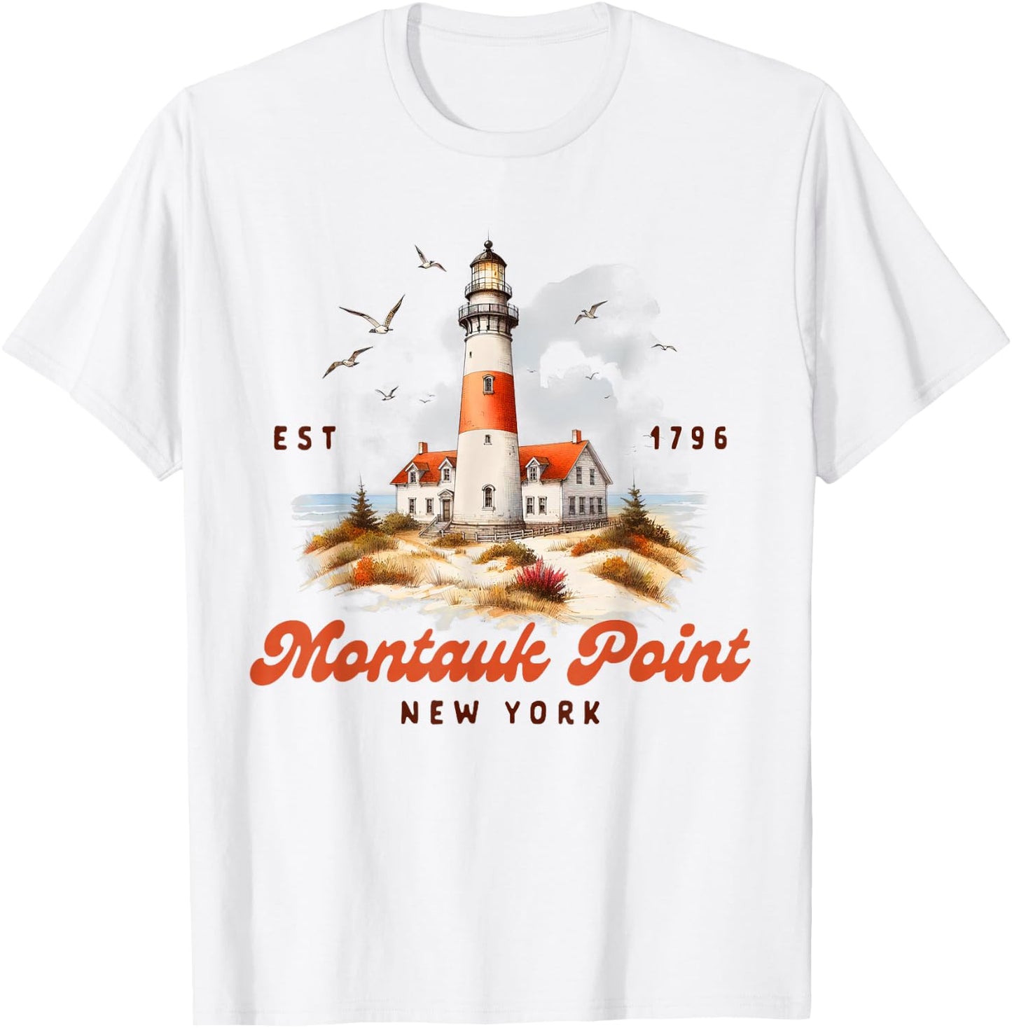 Montauk Point Traveling Trip New York Lighthouse Vacation T-Shirt - T-Shirt | White