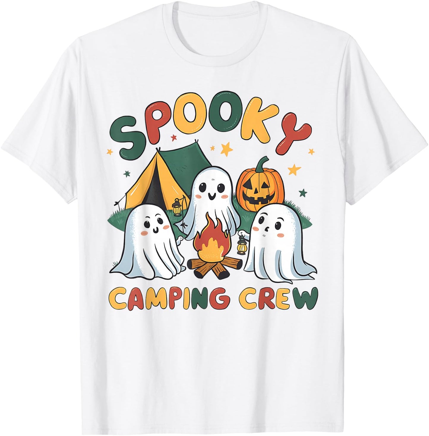Spooky Camping Crew Ghosts Halloween Campfire Vintage Boo T-Shirt - T-Shirt | White