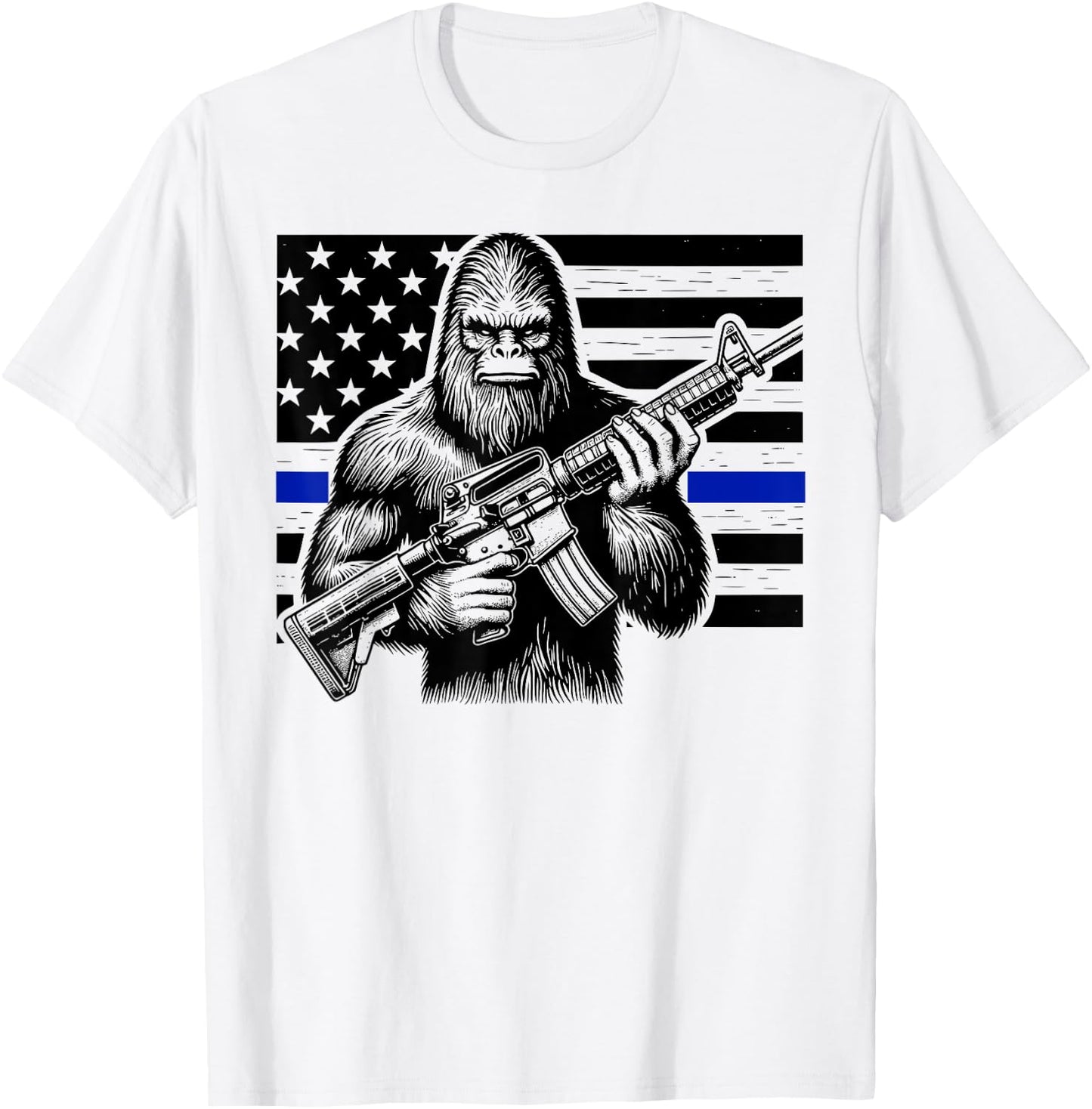 Thin Blue Line Bigfoot Shirt, Sasquatch Police Officer Cop T-Shirt - T-Shirt | White